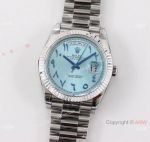 Swiss Copy Rolex Day-Date 40mm A2836 watch on Ice Blue Dial w Hindu Arabic